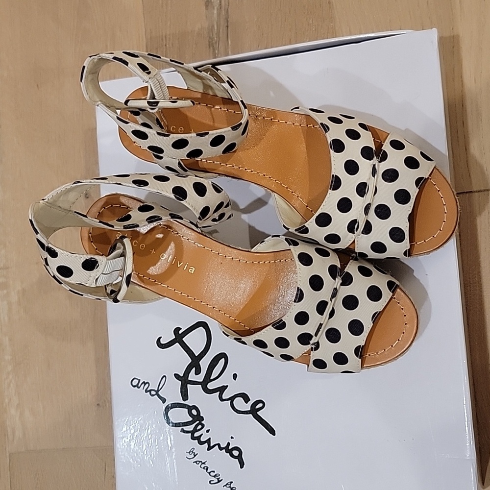 Alice + Olivia Black and White Polka Dot Sandals - Picture 2 of 5